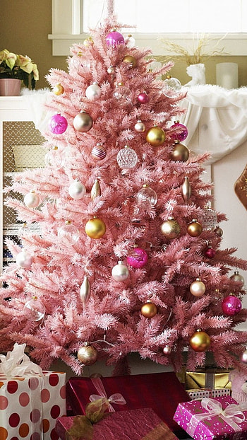 Pink Christmas, Pink Tree HD phone wallpaper