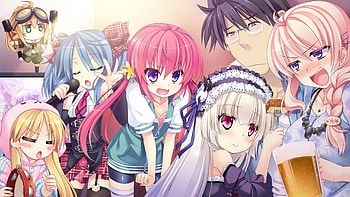 Konachan.com - 147656 aoba_mami blush chibi drink food game_cg glasses hinata_momo izumi_makoto kuraha micro osu_koyori tenjin_ameri thighhighs unisonshift, chibi, girls, anime, love HD wallpaper