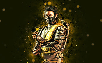 Takeda, , yellow neon lights, Mortal Kombat Mobile, fighting games, MK Mobile, creative, Mortal Kombat, Takeda Mortal Kombat HD wallpaper