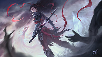 Fantasy girl, fantasy, warrior, view from down, satan, satanart, girl HD wallpaper