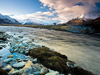 Mt_Cook_New_Zealand, blue, landscape, mountain, rock, nature, sky, water, ice, cloud HD wallpaper