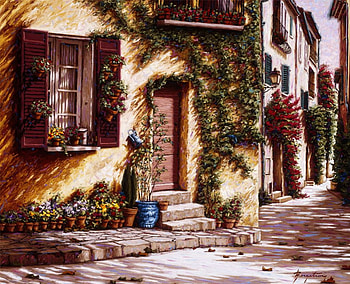 St Tropez, artwork, sunshine, painting, flowers, france HD wallpaper