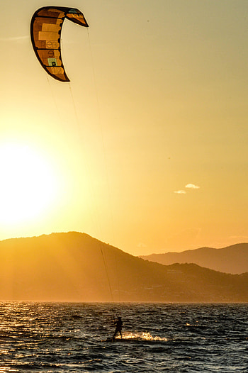 Sports, Sunset, Sea, Glare, Human, Person, Kitesurfing HD phone wallpaper