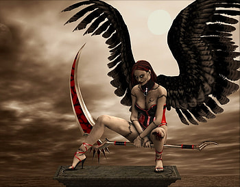 Angel, sexy, wings, girl, beautiful, woman, body, red, face, legs, female HD wallpaper