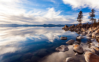 Nature, Water, Stones, Lake, Reflection, Transparent, Day, Blue Sky HD wallpaper