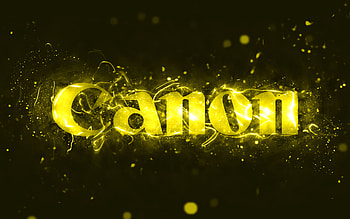 Canon yellow logo, , yellow neon lights, creative, yellow abstract background, Canon logo, brands, Canon HD wallpaper