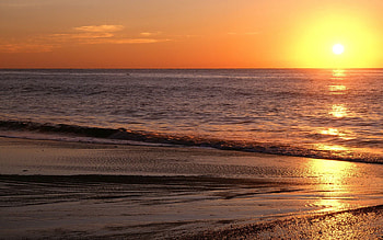 Nature, Sunset, Sea, Waves, Beach, Sand, Horizon, Glare, Shine, Light, Ripples, Ripple, Evening, Calm HD wallpaper
