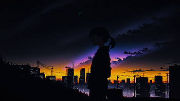 Nighttime Alone Walk, alone, artist, artwork, digital-art, pixiv HD wallpaper