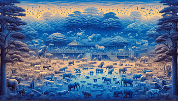 Enchanting Blue Zoo Landscape, zoo, Animal, Wildlife, forest, illustration HD wallpaper
