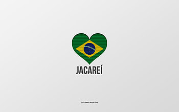 I Love Jacarei, Brazilian cities, Day of Jacarei, gray background, Jacarei, Brazil, Brazilian flag heart, favorite cities, Love Jacarei HD wallpaper