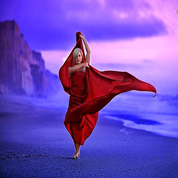 WALKING OCEANSIDE, dress, woman, oceanside, red HD wallpaper