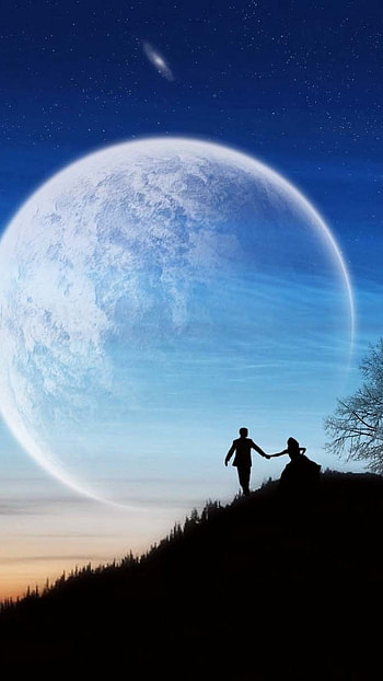 Lovers Moon, Night Sky, Moon Love HD phone wallpaper
