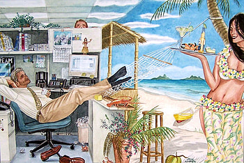 Working holiday, working, painting, tropical, girl, beach HD wallpaper