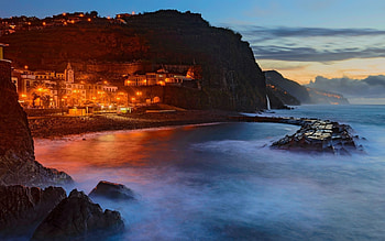 Madeira Travels, Captivating architecture, Evening lights, Coastal cliffs HD wallpaper