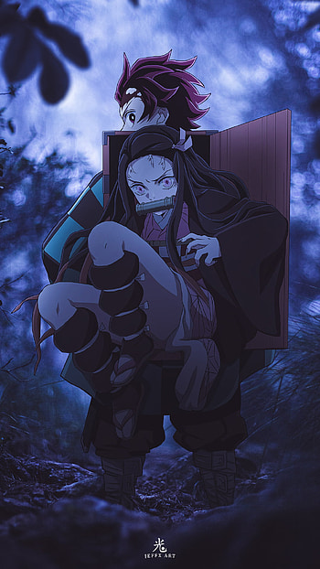 TANJIRO & NEZUKO, sky, art, forest, kimetsunoyaiba, kamado, demonslayer, anime HD phone wallpaper