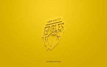Cape Breton Eagles, creative 3D logo, yellow background, QMJHL, Canadian hockey team, USL League One, Nova Scotia, Canada, 3d art, hockey, Cape Breton Eagles 3d logo HD wallpaper