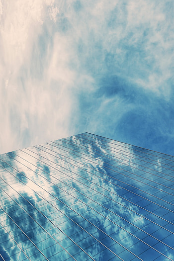 Sky, Architecture, Miscellanea, Miscellaneous, Minimalism, Facade, Mirror, Mirrored HD phone wallpaper