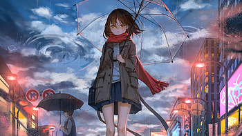 Anime Girl Rain Umbrella Wind , anime-girl, anime, rain, umbrella, artist, artwork, digital-art HD wallpaper