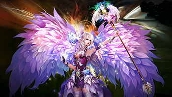 Angel, blue, wings, frumusete, league of angels, girl, pink, fantasy, luminos HD wallpaper