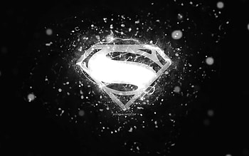 Superman white logo, , white neon lights, creative, black abstract background, Superman logo, superheroes, Superman HD wallpaper