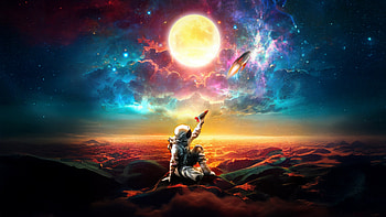 Space Odyssey Where Dreams Take Flight, astronaut, space, sun, sky, cloud, artist, artwork, art, digital-art, ai, rocket, artstation HD wallpaper