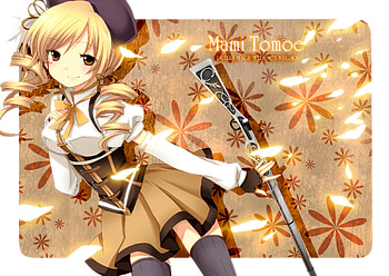 Tomoe Mami, mahou shoujo madoka magica, anime, weapon, blonde hair, gun, beauty HD wallpaper