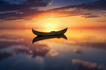 Lake Sunset Reflection Boat, lake, boat, graphy HD wallpaper