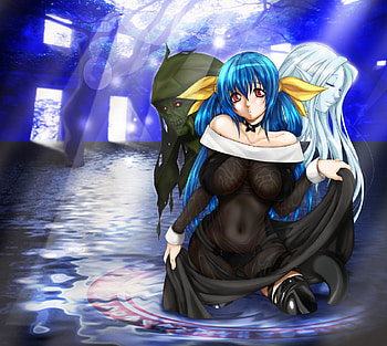 Dizzy, ribbons, red eyes, black dress, wet, ghost, guilty gear, water, moon light HD wallpaper