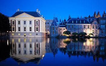 Blue Hour in Hague, Netherlands, blue, reflection, Hague, houses, Netherlands, water HD wallpaper