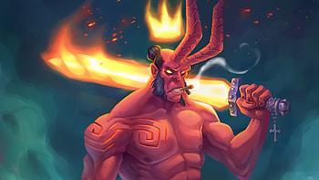 Hellboy With Burning Sword, hellboy, superheroes, artist, artwork, digital-art, artstation HD wallpaper