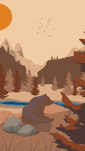 The wild, sky, 2D, mountain, nature, bear HD phone wallpaper