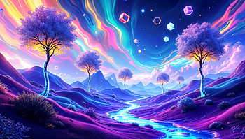 Dreamscape: Vibrant Fantasy Landscape in Stunning Detail, landscape, tree, night, colorful HD wallpaper