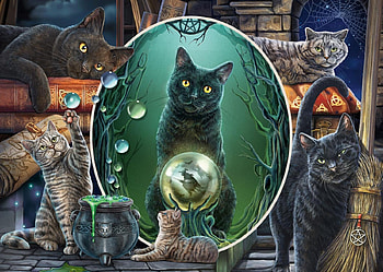 Cats, pisici, witch, halloween, black, fantasy, cat, hat HD wallpaper