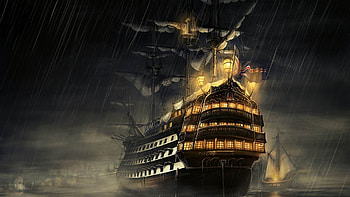 Sailing Ship, sea, sailing, ship, rain HD wallpaper