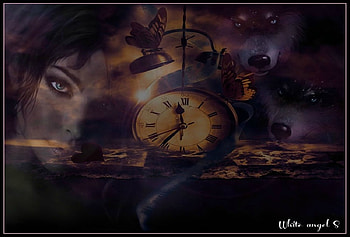 time, purple, wolf, fantasy, woman HD wallpaper