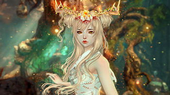 Fantasy Girl, Green, Horns, Orange, Deer, Drass HD wallpaper