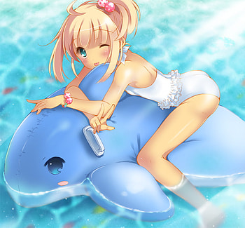 fun in the sun, whale, blue eyes, bracelet, swimsuit, tan, pool, blonde hair, water, white swimsuit HD wallpaper
