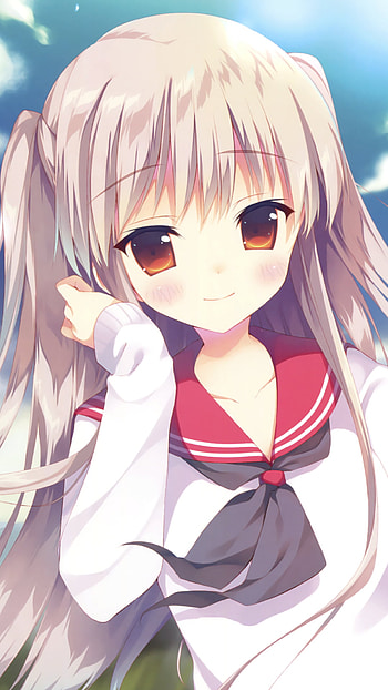 blush, smile, brown eyes, twintails, long hair, Anime, Original HD phone wallpaper