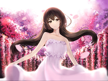 Dance, cherry blossom, pink dress, anime girl HD wallpaper