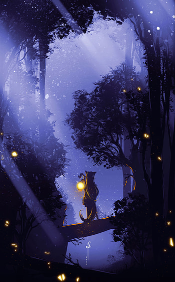 Art, Silhouette, Forest, Fog, Lantern, Lamp, Loneliness HD phone wallpaper