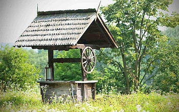 Wooden Well, wooden, roof, weal, wheel, well HD wallpaper
