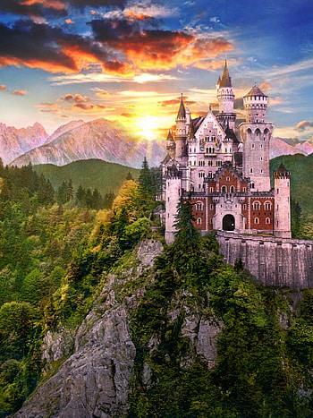 Sunset, Neuschwanstein Castle HD phone wallpaper