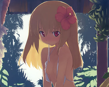 Anime Girl in Swimsuit, swimsuit, blonde, anime, cute, red eyes, girl HD wallpaper