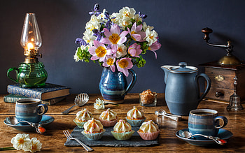 Still Life Tea and Dessert, dessert, food, tea, drink HD wallpaper
