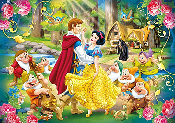Snow White, dwarf, fantasy, prince, couple, disney, girl, gnome, yellow HD wallpaper