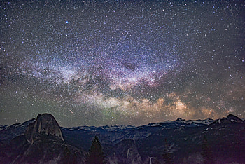 Universe, Mountains, Starry Sky, Galaxy HD wallpaper