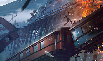 Train Jump, artist, artwork, digital-art, artstation HD wallpaper