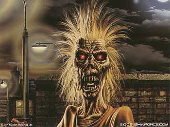 crazy eddie,broun,scare,black,red eyes,IRON MAIDEN,frick hair,ready to kill someone somewhere, black, scare, broun, frick hair, ready to kill someone somewhere, red eyes, crazy eddie, iron maiden HD wallpaper