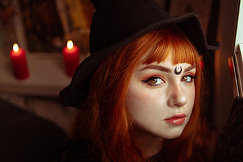 Witch, halloween, model, face, redhead, girl, woman HD wallpaper