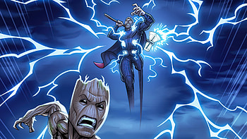 Thor And Baby Groot , thor, baby-groot, superheroes, artwork, artist, behance HD wallpaper